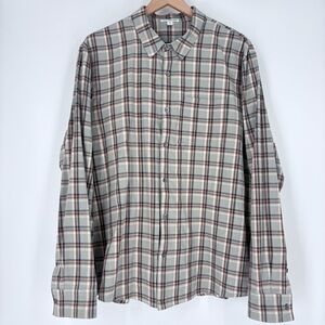 James Perse Standard Gray Rust Brown Plaid Button-Down Long Sleeve Shirt